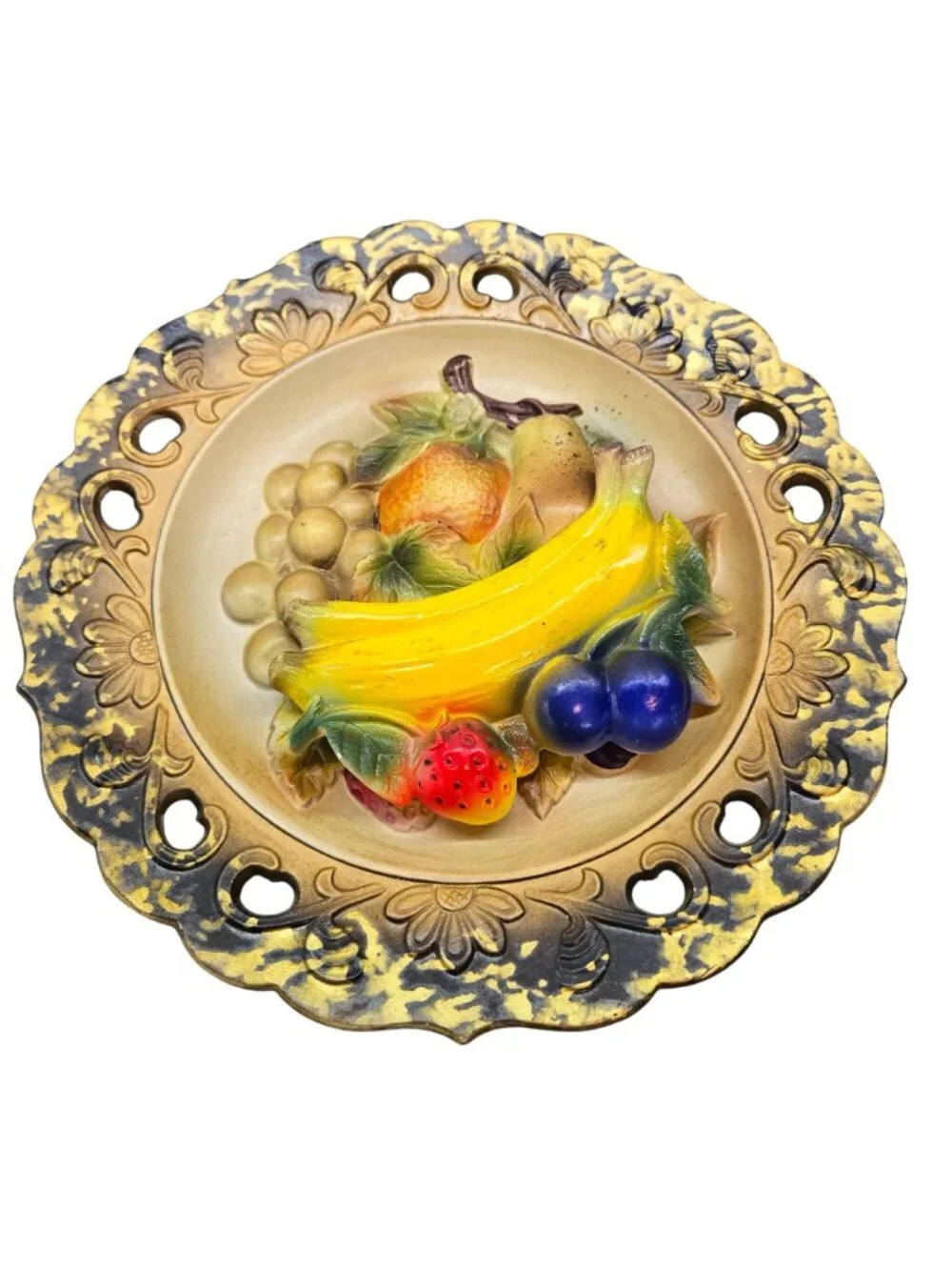 Vintage Napcoware Japan MCM Chalkware 3D Fruit Banana Apple Wall Plaques